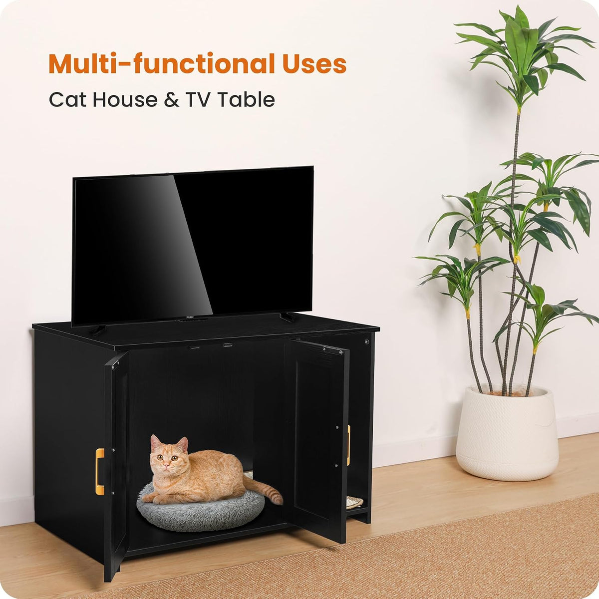 Cat Litter Box Enclosure, with Scratching Mat - Black / 31.5"L x 19.7"W x 21.7"H - image 3