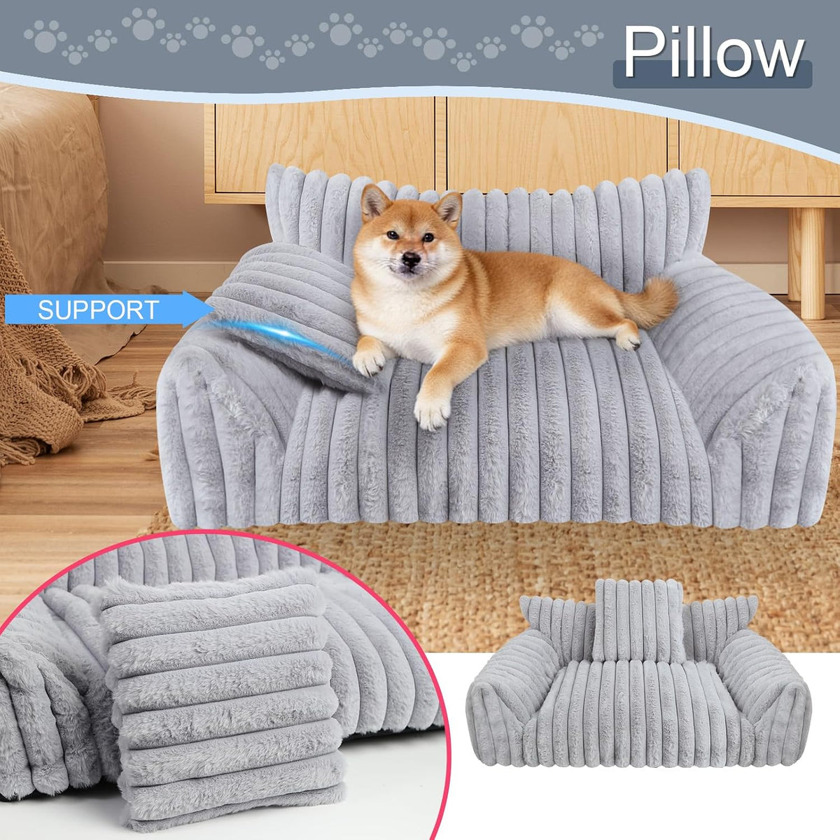 Cute Dog Couch for Medium Large Dogs, Dog Cat Couch Sofa - Large(36x27x10") / Grey - image 2