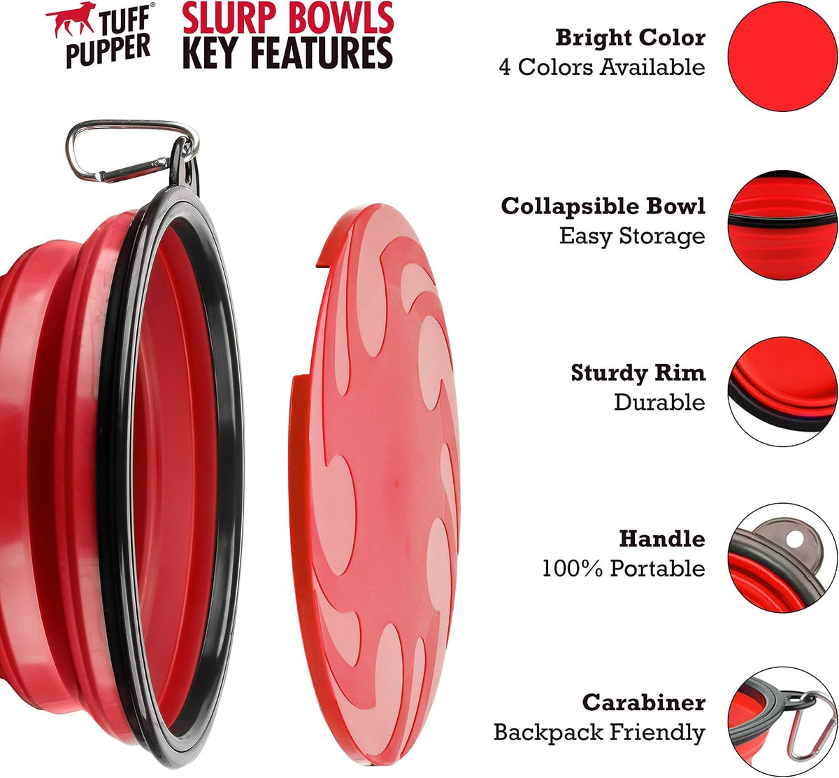 Tuff Pupper SuperBigSlurp Collapsible Dog Bowls - Crimson Red / XX-Large (100oz) - 1 Bowl - image 2