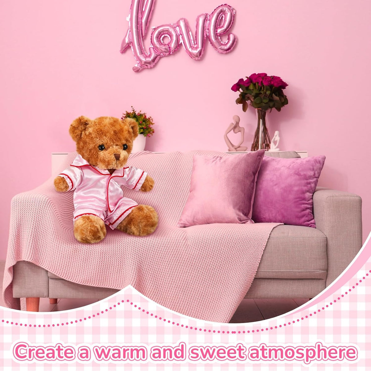 Skicuff pink 2-piece teddy bear pajama outfit with top and pants - view 15