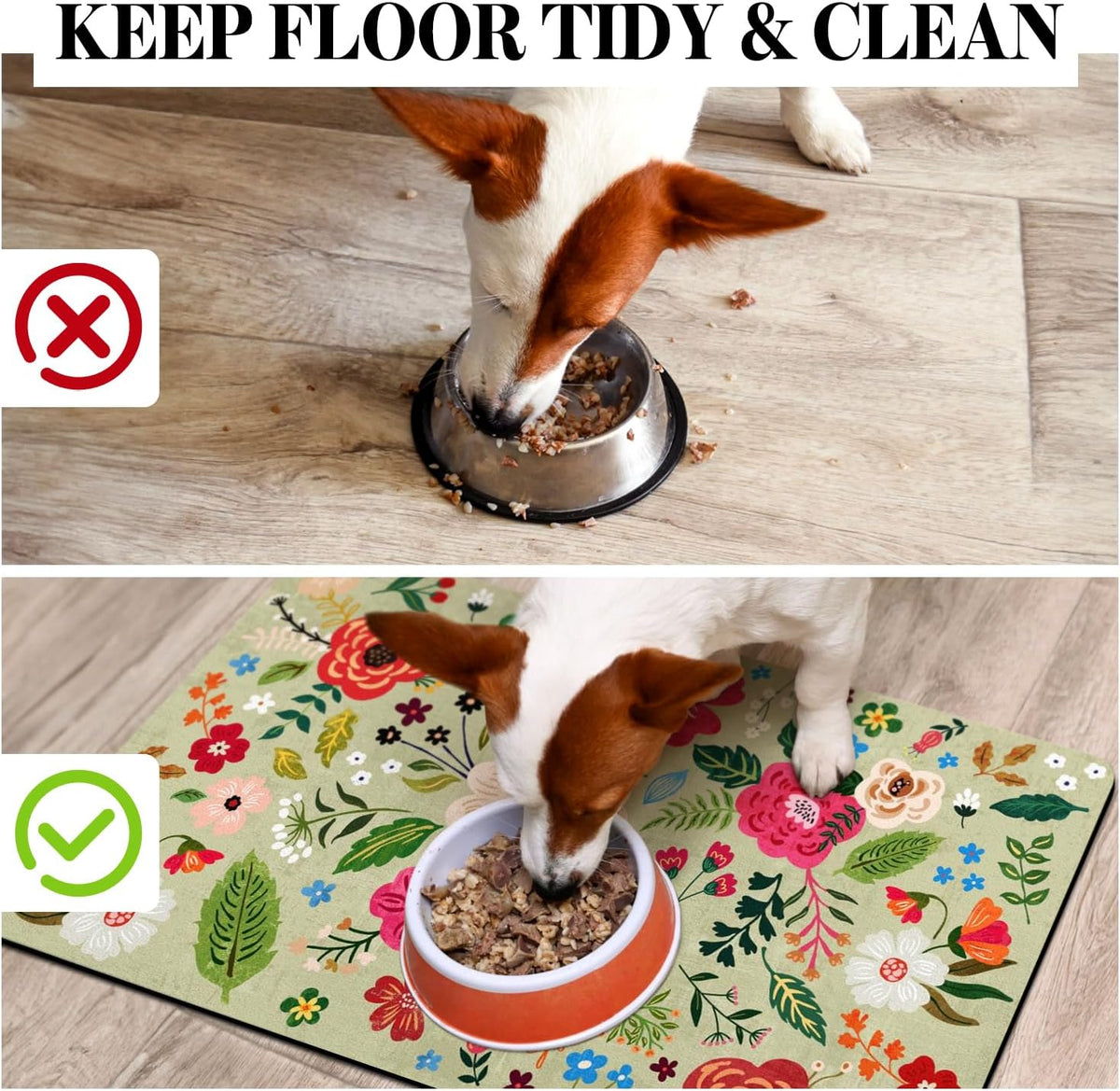 Dog Food Mats for Floors, Absorbent Dog Bowl Mat for Food and Water Dispenser, Quick Dry Cat Food - Green / 24"L x 16"W - image 3
