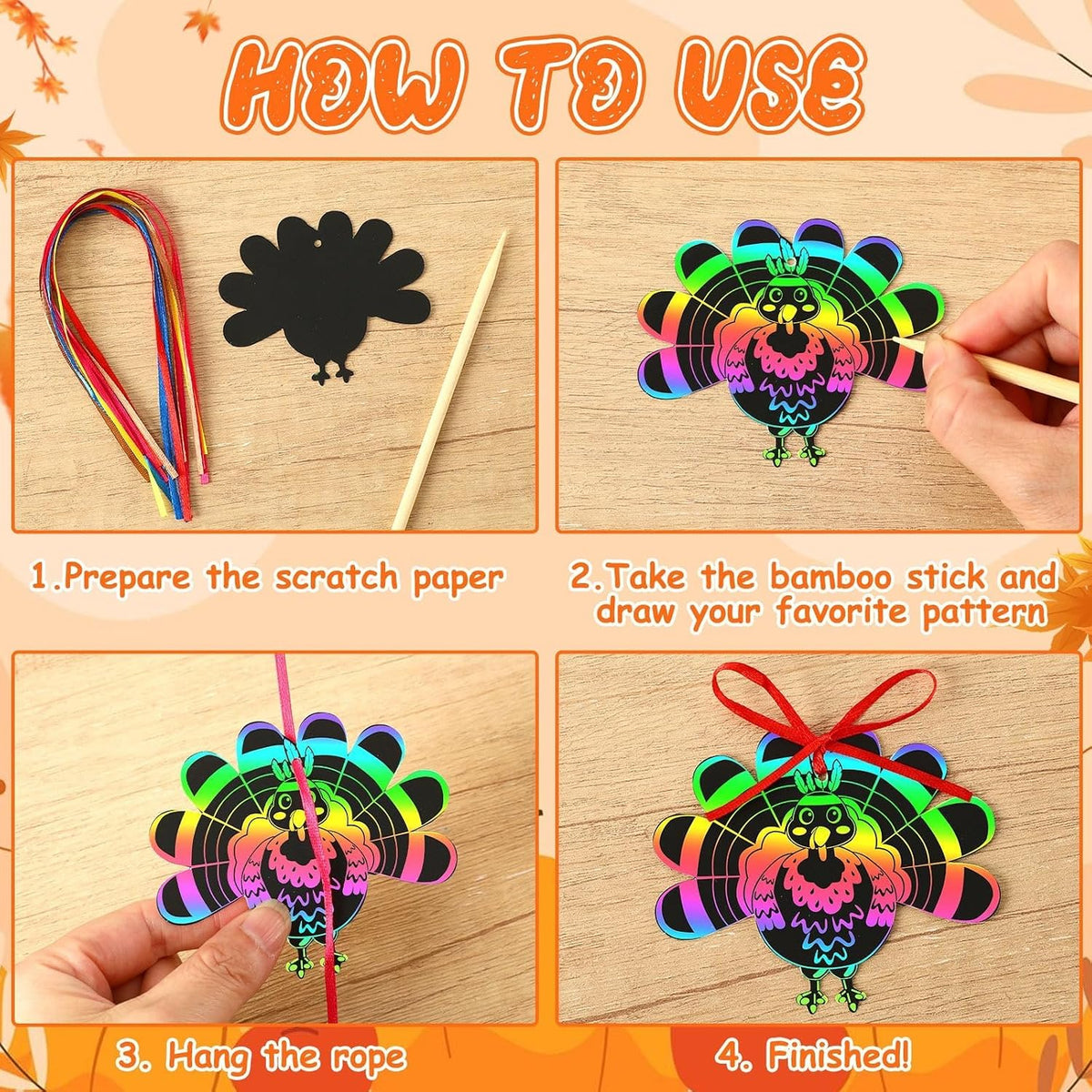 AUGSUN fall rainbow scratch art bookmarks with pumpkin and leaf designs - view 33
