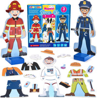 Atoylink Wooden Magnetic Dress up Dolls Pretend Play Set 40+ Pcs - Boy
