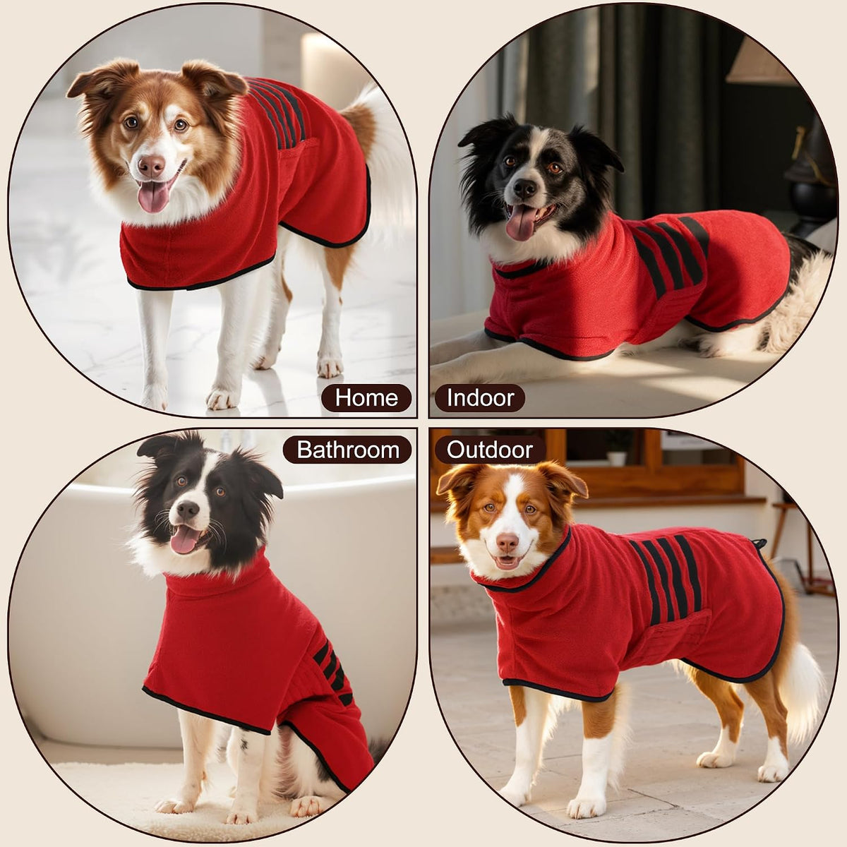 Microfiber Dog Bathrobe, Super Absorbent Dog Drying Coat – Essentials for Dogs - Red / Medium - image 3