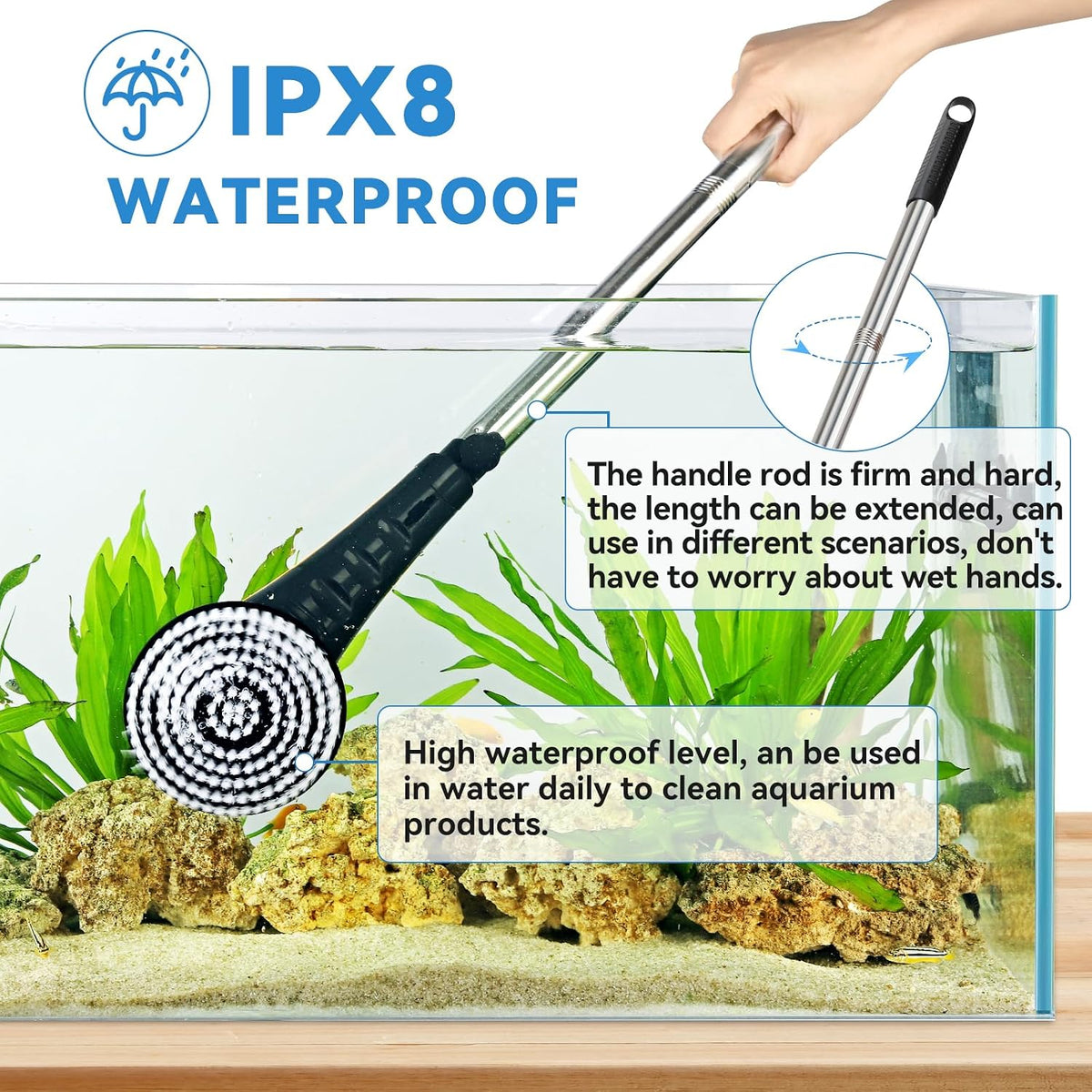 hygger IPX8 electric aquarium cleaning brush kit with 6 replaceable brush heads - view 4