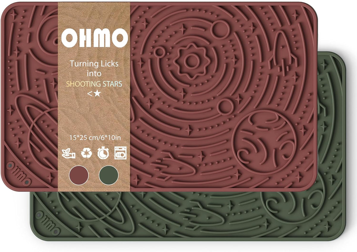 OHMO Lick Mat for Dogs&Cats, Space Pattern, Camo&Sage Green - Camo Grenn&Mars / 9.8"L x 5.9"W