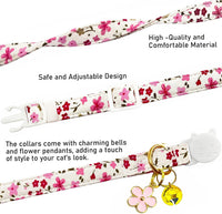2 Pack Cotton Breakaway Cat Collars Set with Bell and Flower Pendant - vintage+ small pink flower - image 2