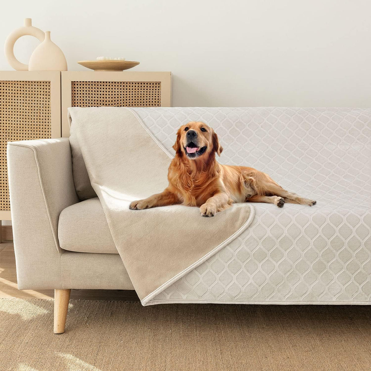 Waterproof Dog Blanket, Soft Reversible Throw for Couch & Bed Protection – Essentials for Dogs - Cream+beige / 82x102 Inch (Pack of 1) - image 2