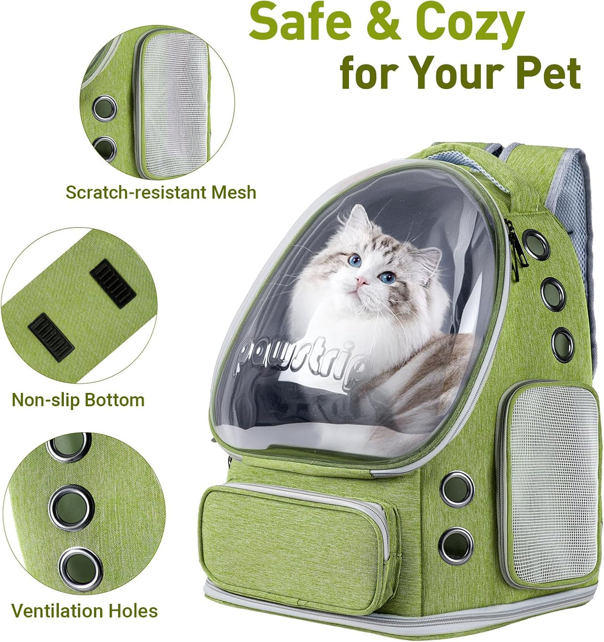 Cat Backpack Carrier Clear Bubble Window for Cats & Small Dogs up - Green - image 3