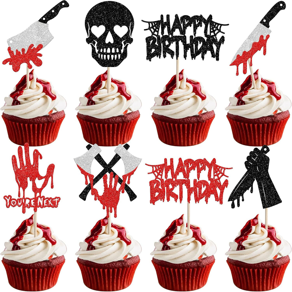 Rsstarxi 24 Have a Killer Birthday glitter horror cupcake toppers - view 7