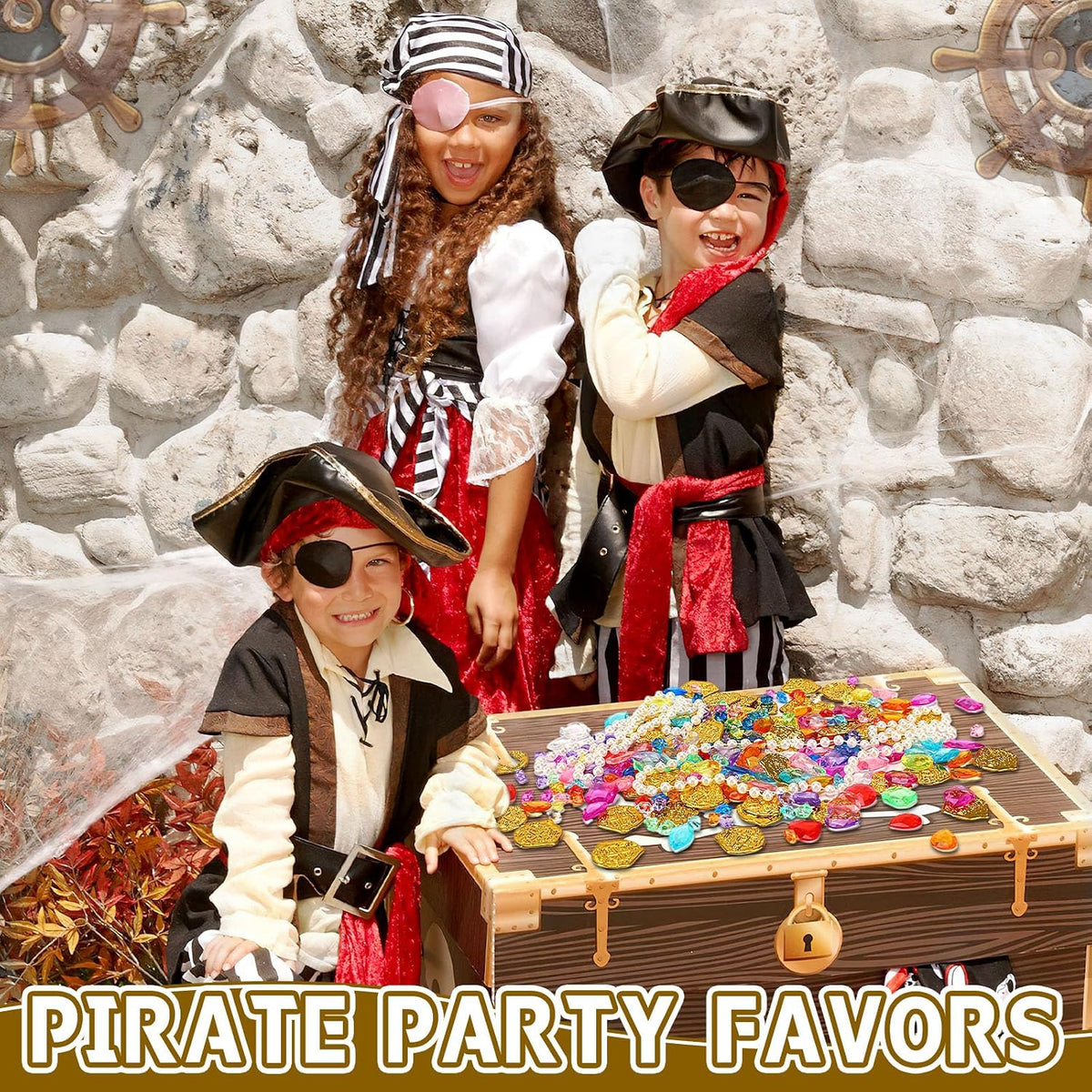 MARFOREVER pirate treasure pool toys with colorful gems, gold coins, pearl necklaces and drawstring  - view 8