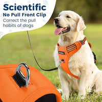 Funfox Dog Harness No Pull, Adjustable Pet Vest Harness, Super Soft Material with Vertical Handle Easy Control, Reflective Night Walking, 2 Leash Clips for Large Dogs, Orange, L