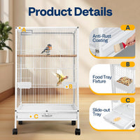VIVOHOME Wrought Iron Bird Cage with Rolling Stand - White - image 3