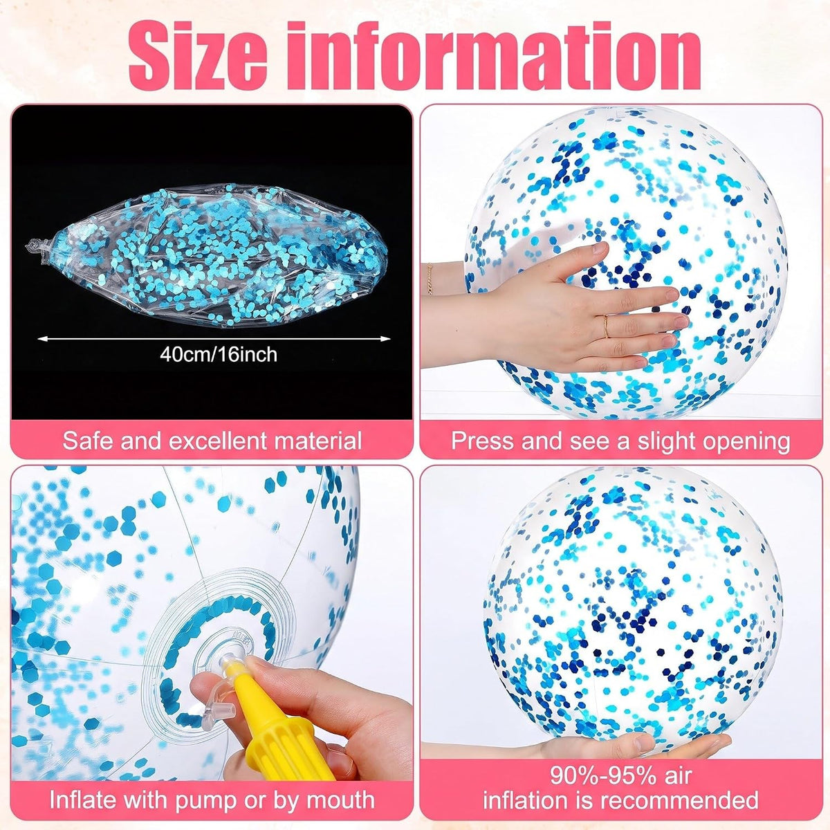 Civaner 10 Pcs Inflatable Glitter Beach Balls 16 Inch - Blue / Glitter - image 3
