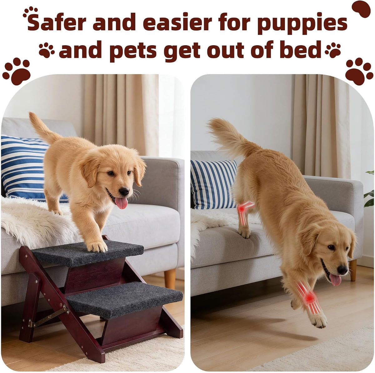 MEWANG Wooden Pet Stairs - 2 Step Foldable Ramp for Senior Dogs & Cats – Essentials for Dogs - 2 Steps – For Sofas (11–19 in) / 1 / 17.3" L x 17.24" W x 13" H - image 3