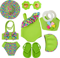 Kajaia 8 Pcs 18 Inch Doll Swimsuits Clothes and Accessories – Fun for Kids & Family - Green / Swimsuit