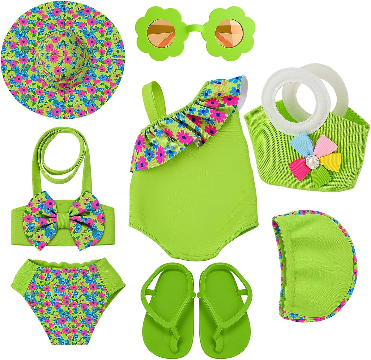 Kajaia 8 Pcs 18 Inch Doll Swimsuits Clothes and Accessories – Fun for Kids & Family - Green / Swimsuit