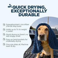 Soggy Doggy Super Shammy Dog Towel - Microfiber Chenille Towel for Drying Dogs and Cleaning Paws - Fast Drying with Hand Pockets for Ease (Navy Blue, 31” x 14”)