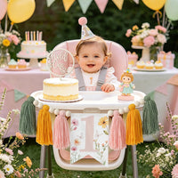 First Birthday Decorations for Boy Blue One Year Old High Chair - pink yellow green - image 4