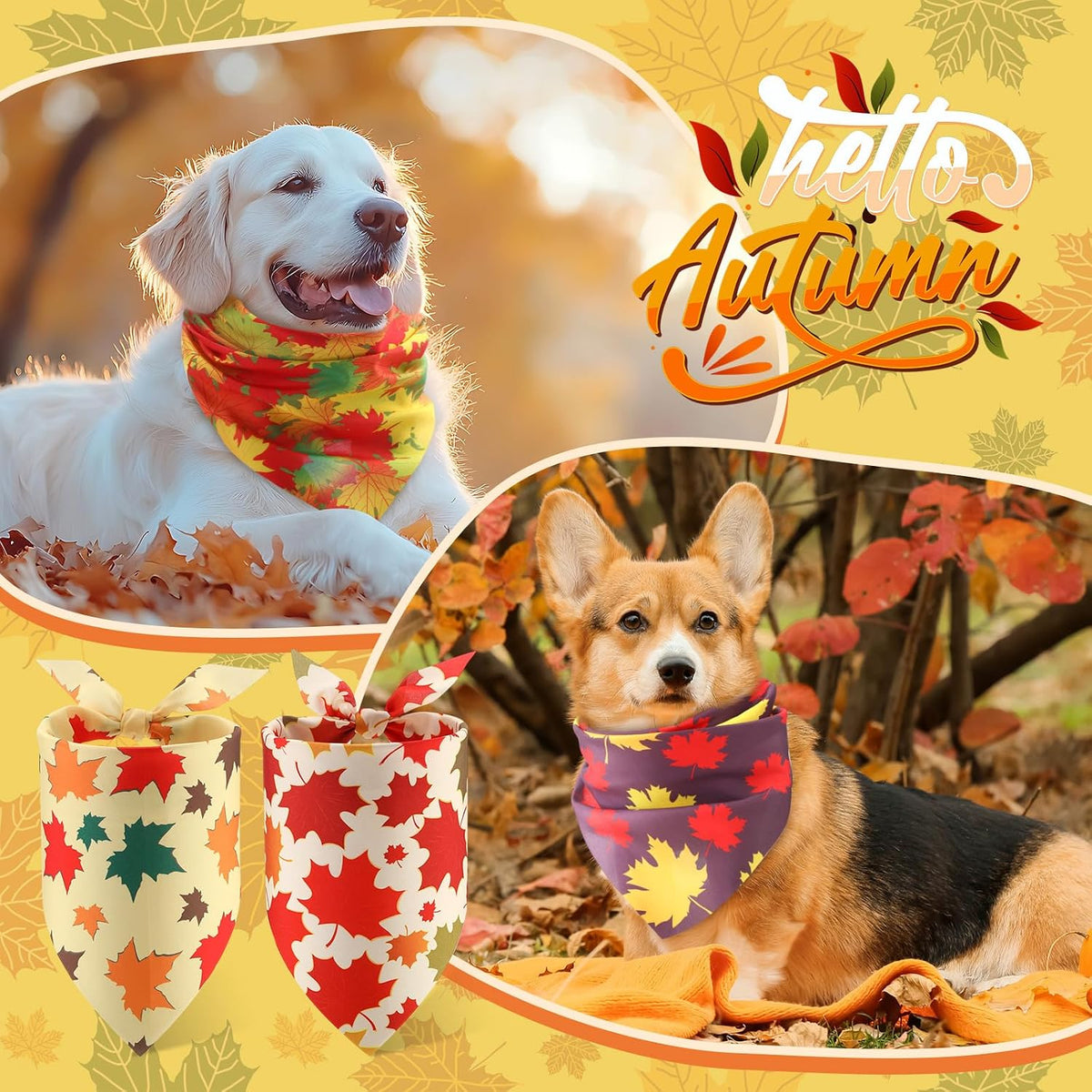 Chunful 100 Pcs Fall Dog Bandanas Bulk Maple Leaf Print Autumn Pet - Maple / 31.5 x 21.7 x 21.7" - image 2