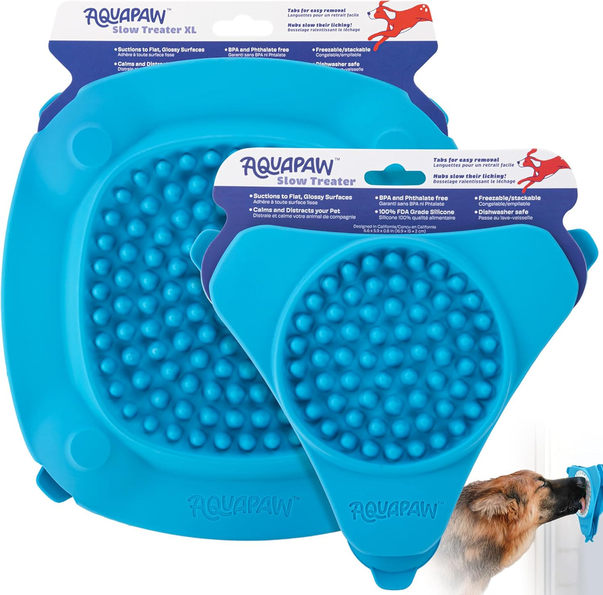 Lick Mat for Dogs with Suction Cups, XL, Blue - 2-Pack XL & Small