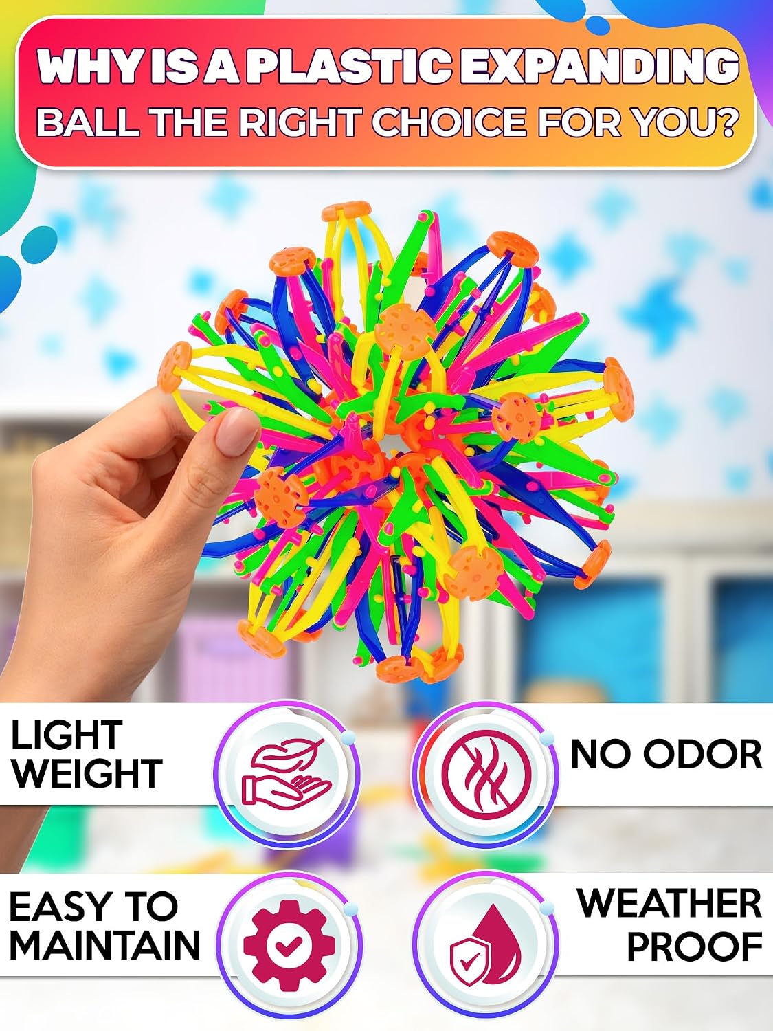 DIMROM expandable breathing ball sphere in bright colors opened to full size - view 3