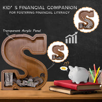 JOOMLAFLY Wooden Letter Piggy Bank for Kids 9"Clear Coin Bank - S / Initial-12" - image 3