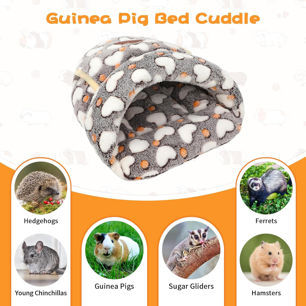 YUEPET Guinea Pig Bed Cuddle Cave, Warm Fleece Hideout - White Heart / 1PCS - image 4