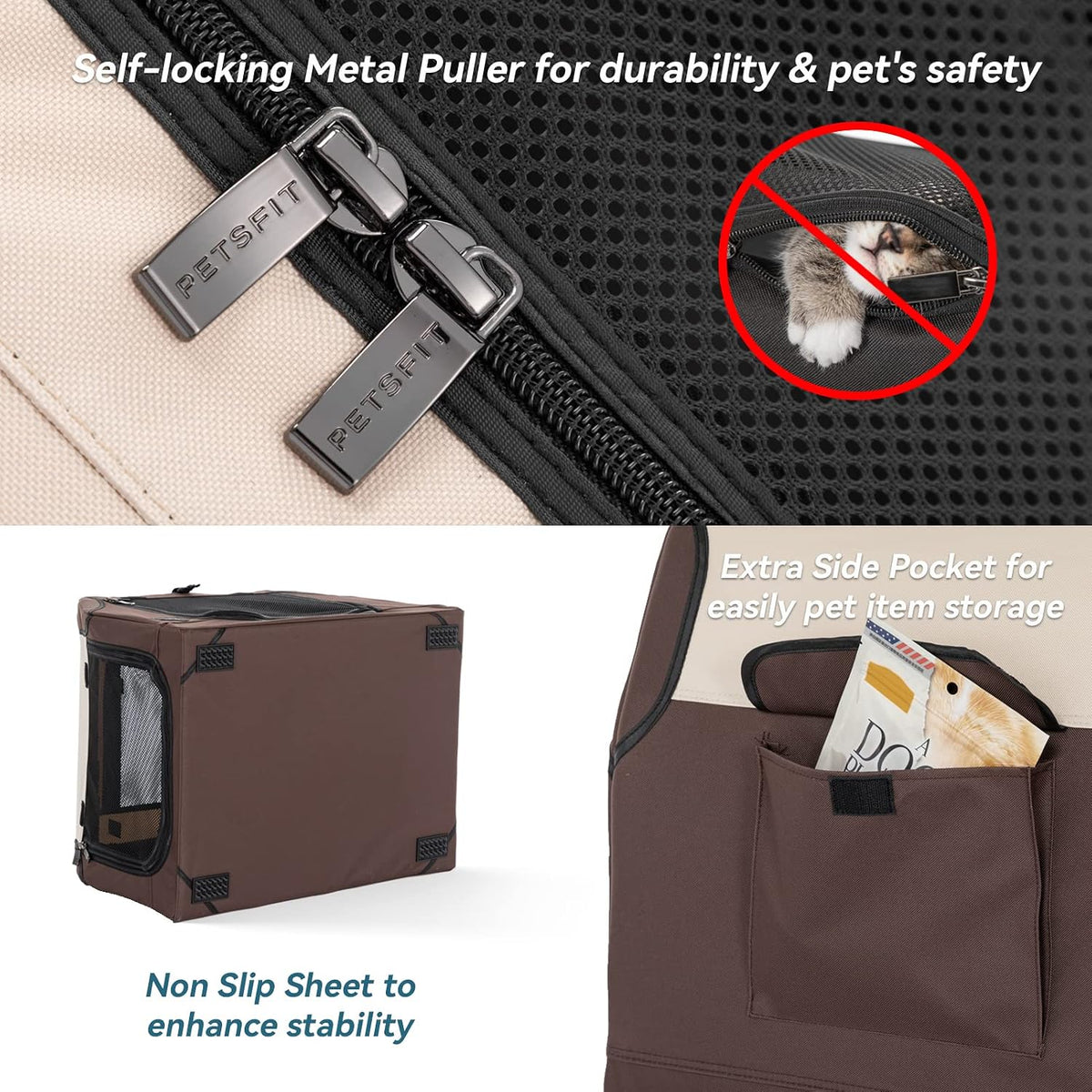 PETSFIT Dog Travel Crate, Soft Sided Dog Crate, Easy to Set Up - 30.0"L x 20.0"W x 19.0"H / Brown - image 3