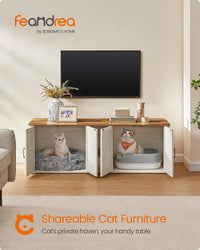 Feandrea Double Cat Litter Box Enclosure for 2 Cats, Front Entry – Essentials for Cats - Honey Brown + Rustic White / XXL (59"L x 19"W x 19.5"H) - image 2