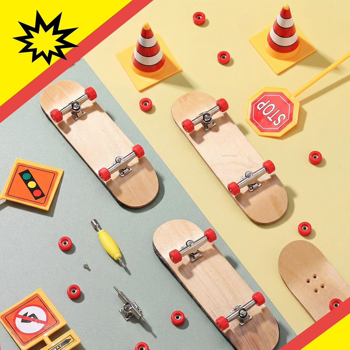 Zhehao fingerboard wheels and trucks set with four bearing wheels, two alloy trucks and two screwdri - view 5