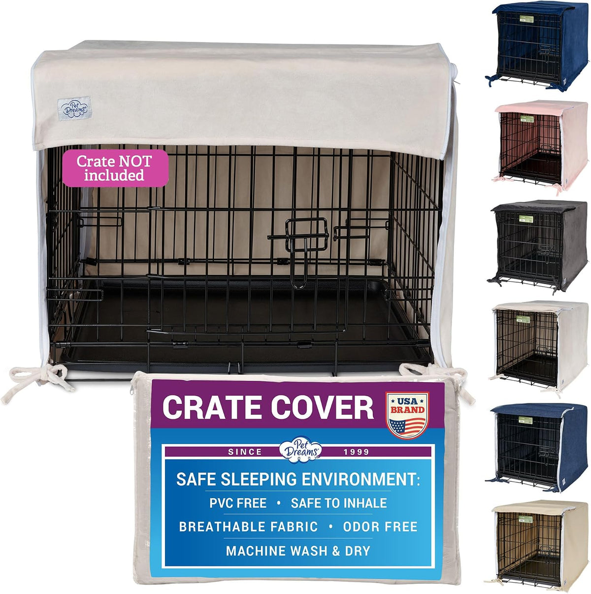 Pet Dreams Dog Crate Cover, Khaki, XX Large, 48" – Essentials for Dogs - Ivory / 30.0"L x 19.0"W x 21.0"H
