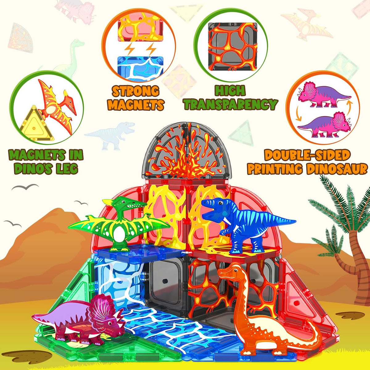 Magnetic Tiles Lava Dinosaur Toys Magnetic Blocks Building Set - image 4