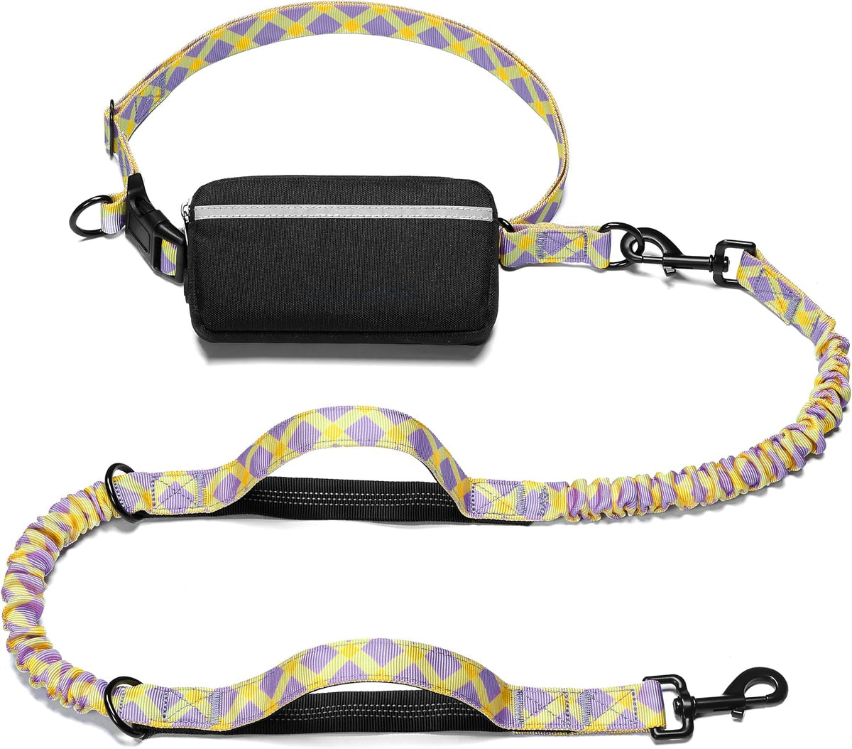 Hands Free Dog Leash with Zipper Pouch - purple-yellow mix / Large