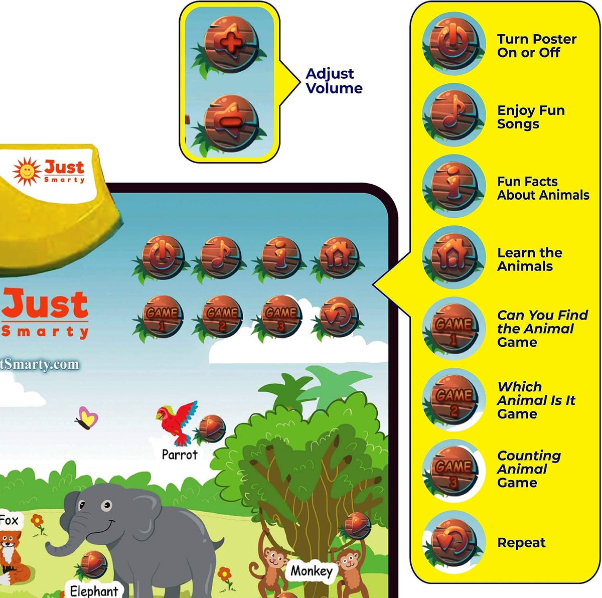 Just Smarty Interactive Alphabet Wall Chart, ABC & 123's, Blue – Fun for Kids & Family - Happy Zoo - image 3