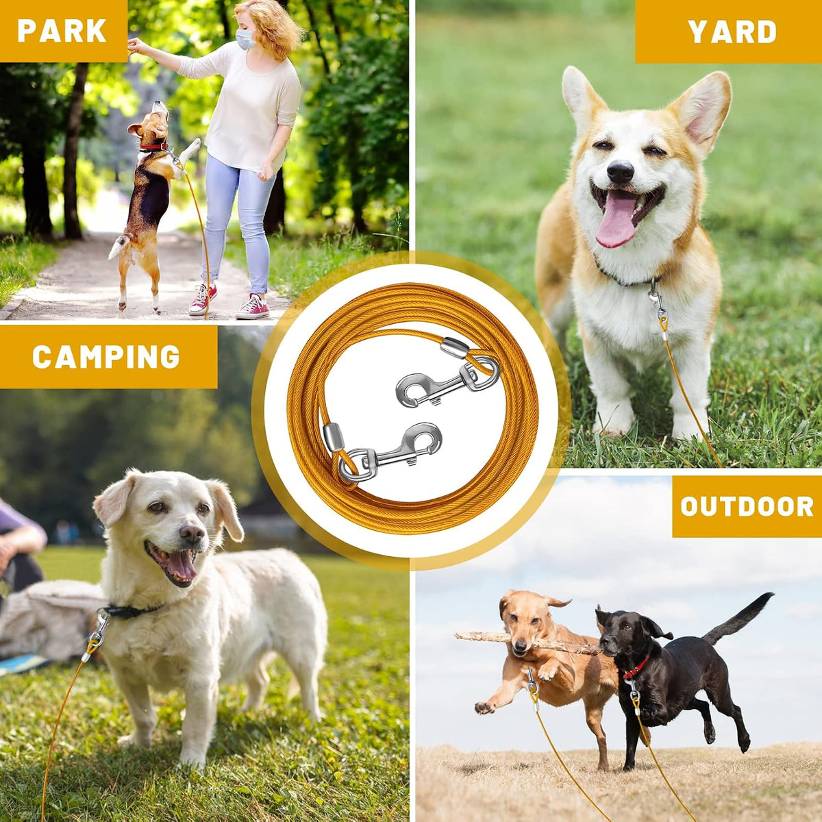 Dog Tie Out Cable, Dog Runner Cable – Essentials for Dogs - 20FT / Yellow - image 2