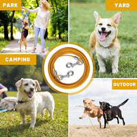 Dog Tie Out Cable 10/15/20/25/30 FT Runner for Yard Steel Wire Cable with Durable Superior Clips Yellow Chains for Outside Dog Lead for Large Up to 165 Lbs
