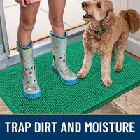 Smiry Dog Door Mat for Muddy Paws 36x24, Absorbs Moisture and Dirt Doormat, Non-Slip Washable Quick Dry Chenille Front Door Mat Indoor Entrance, Entryway Carpet for Inside Floor, Emerald Green
