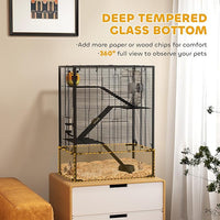 PawHut Large Hamster Cage with Deep Tempered Glass Bottom, 4 Tiers Hamster Tank with Running Wheel, Hut, Water Bottle, Dish, Rat Cage for Syrian, Dwarf, Gerbils, Mouse, 24" x 16" x 31.5", Black