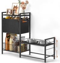 Elevated Dog Bowl Stand with Toy Bin Basket - Black / 2"-13.6"H/ 18.9"Dx9.45"W