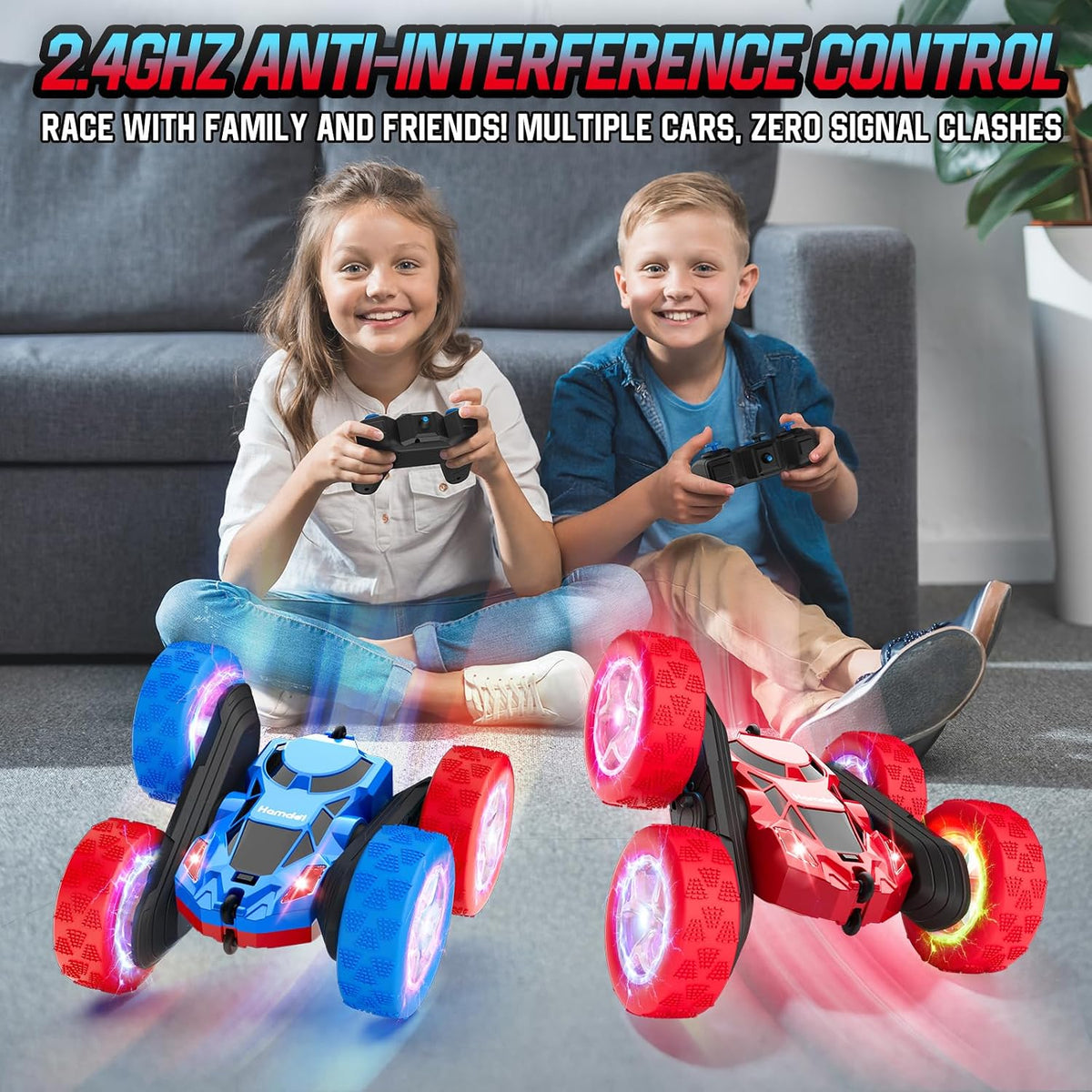 Hamdol Remote Control Car for Kids - Blue&red / Glow (Headlights & Wheel Lights) - image 4
