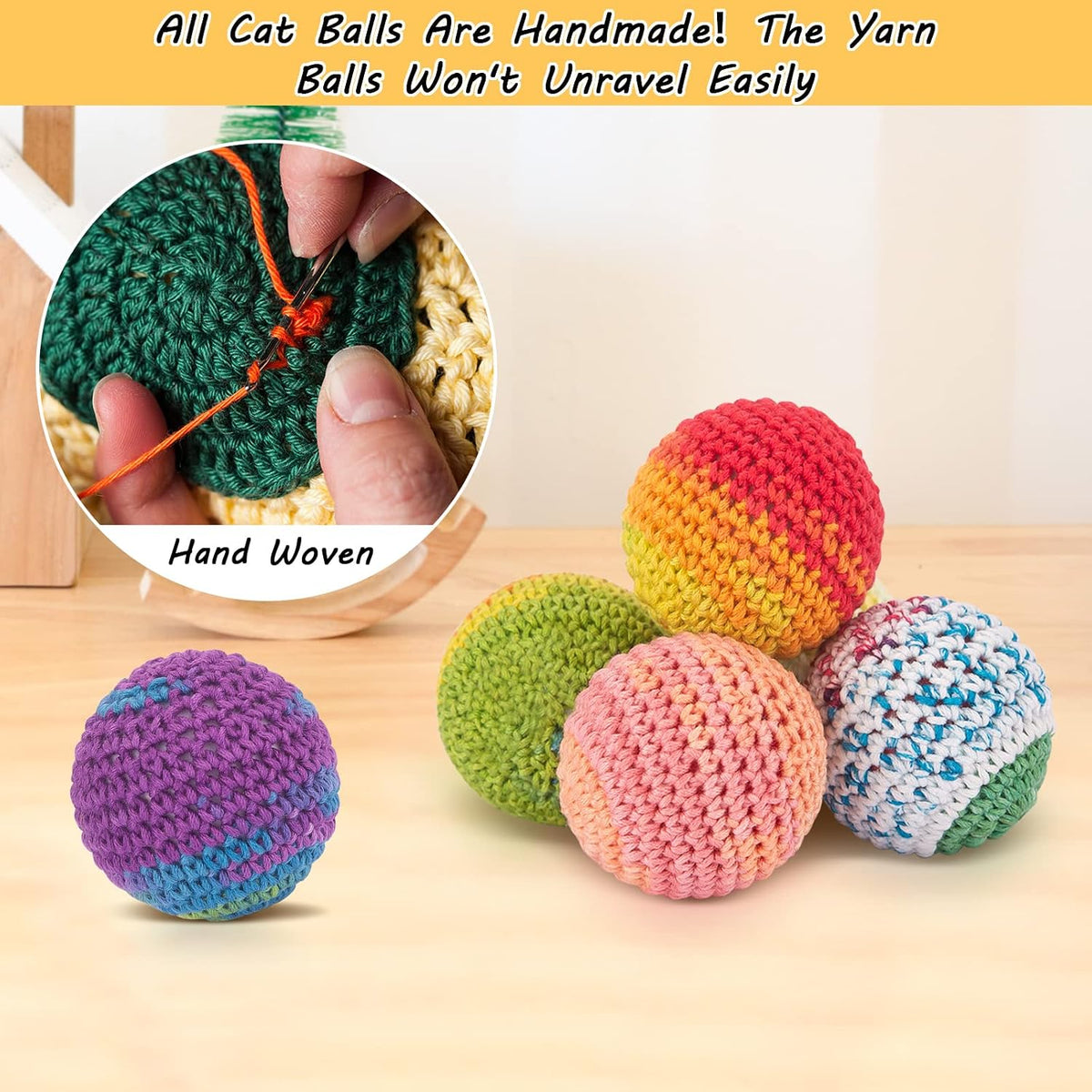 Cat Toys Balls, Wool Yarn Cat Ball with Bell Inside - 1.7 Inches - image 4