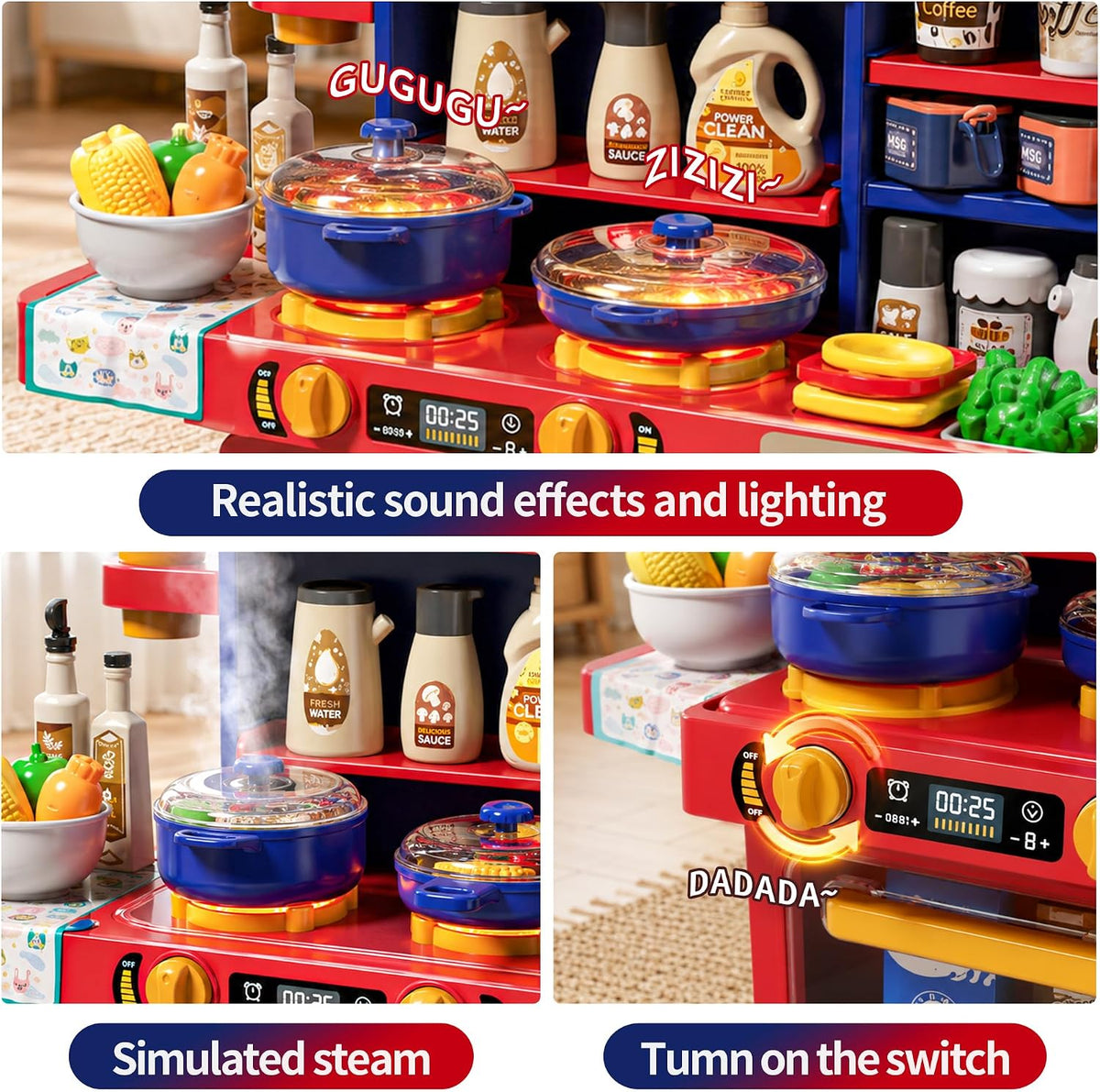 33.8IN Kids Kitchen Playset with Sound & Light - Blue - image 4