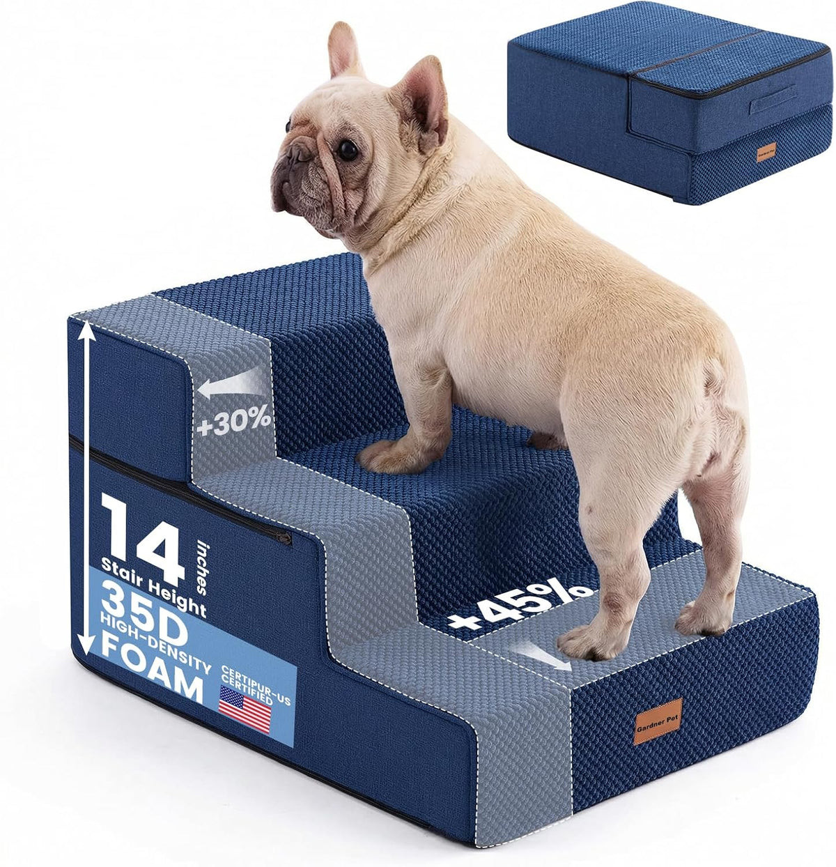 Gardner Pet Dog Stairs for Small Dogs 14" H - Navy / 3.0 / 18"x22"x14"Extra Wide