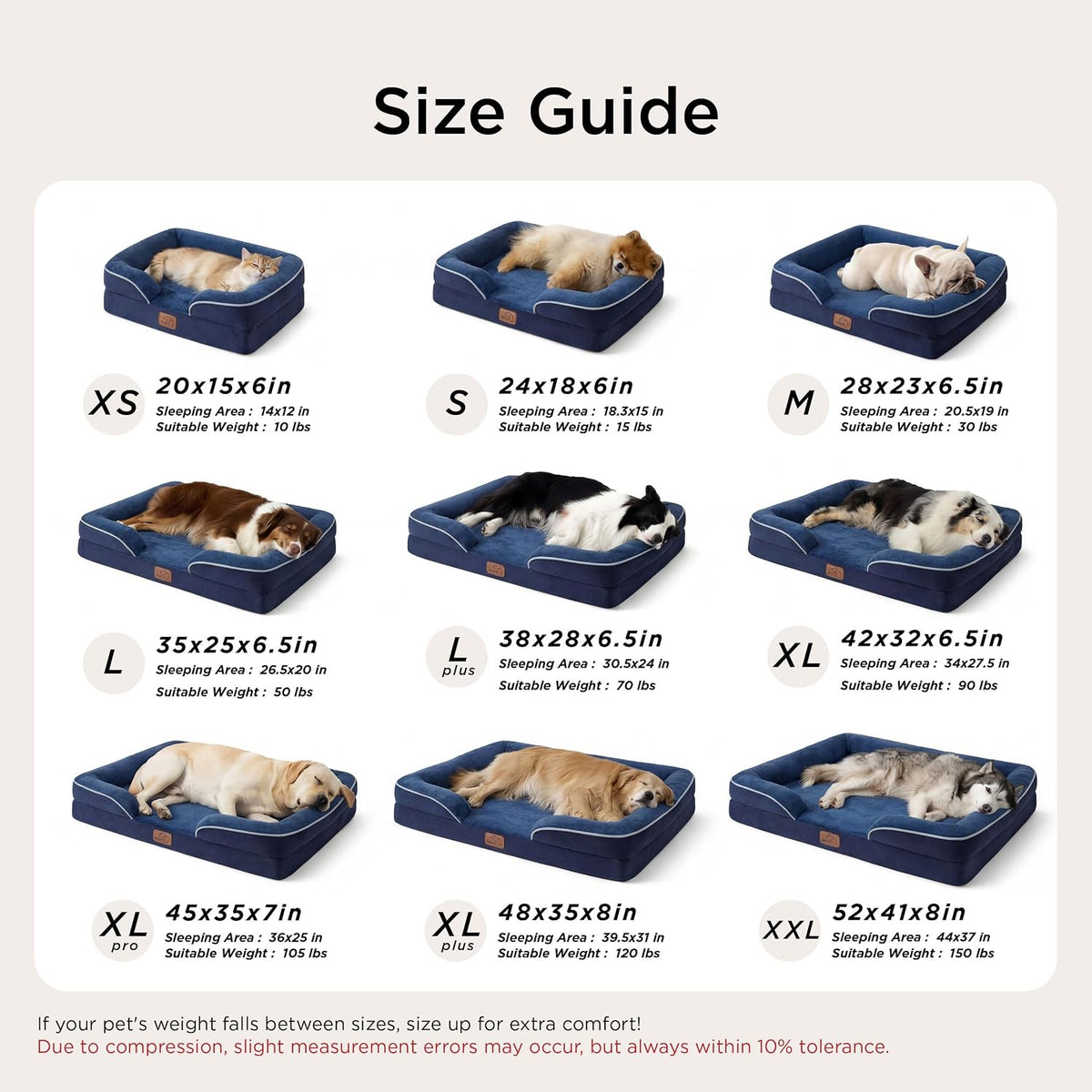 Bedsure Orthopedic Dog Bed Medium Washable Original Design - Blue Navy / 48"l X 35"w X 8"th - image 3