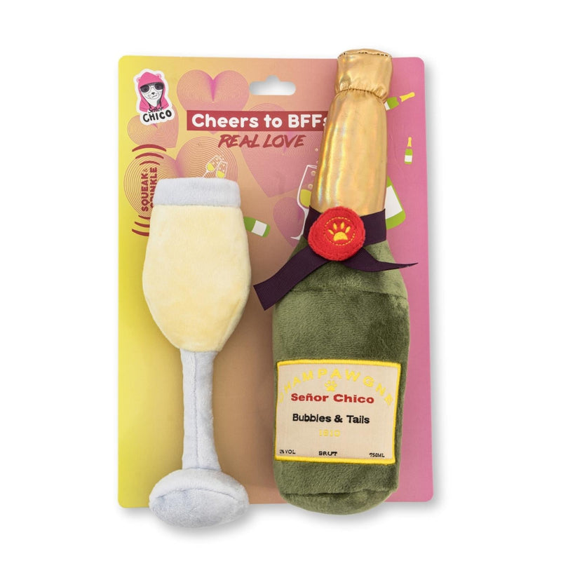 Champawgne-Cheers Plush Dog Toy Gift Set – with Squeaker & Crinkle Paper - BIG FRENCHIES