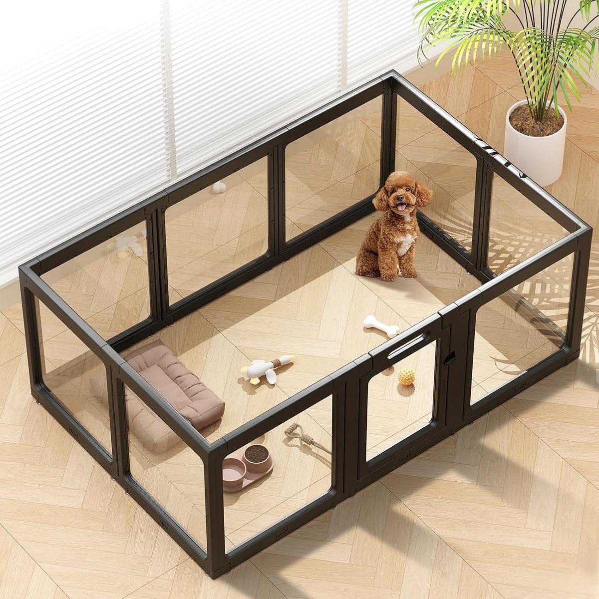 Clear Acrylic Dog Playpen Indoor Pet Pen, 24" H, 10 Panels - Black / 10 / 24"H