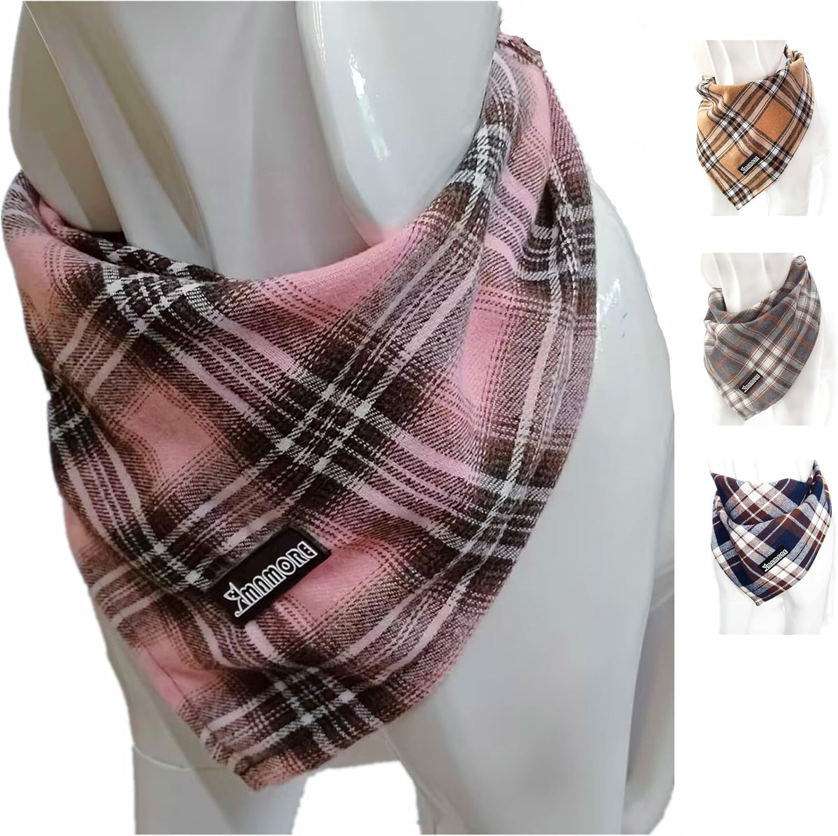 Soft Washable Plaid Bandanas for Dogs and Cats - Pink / Large