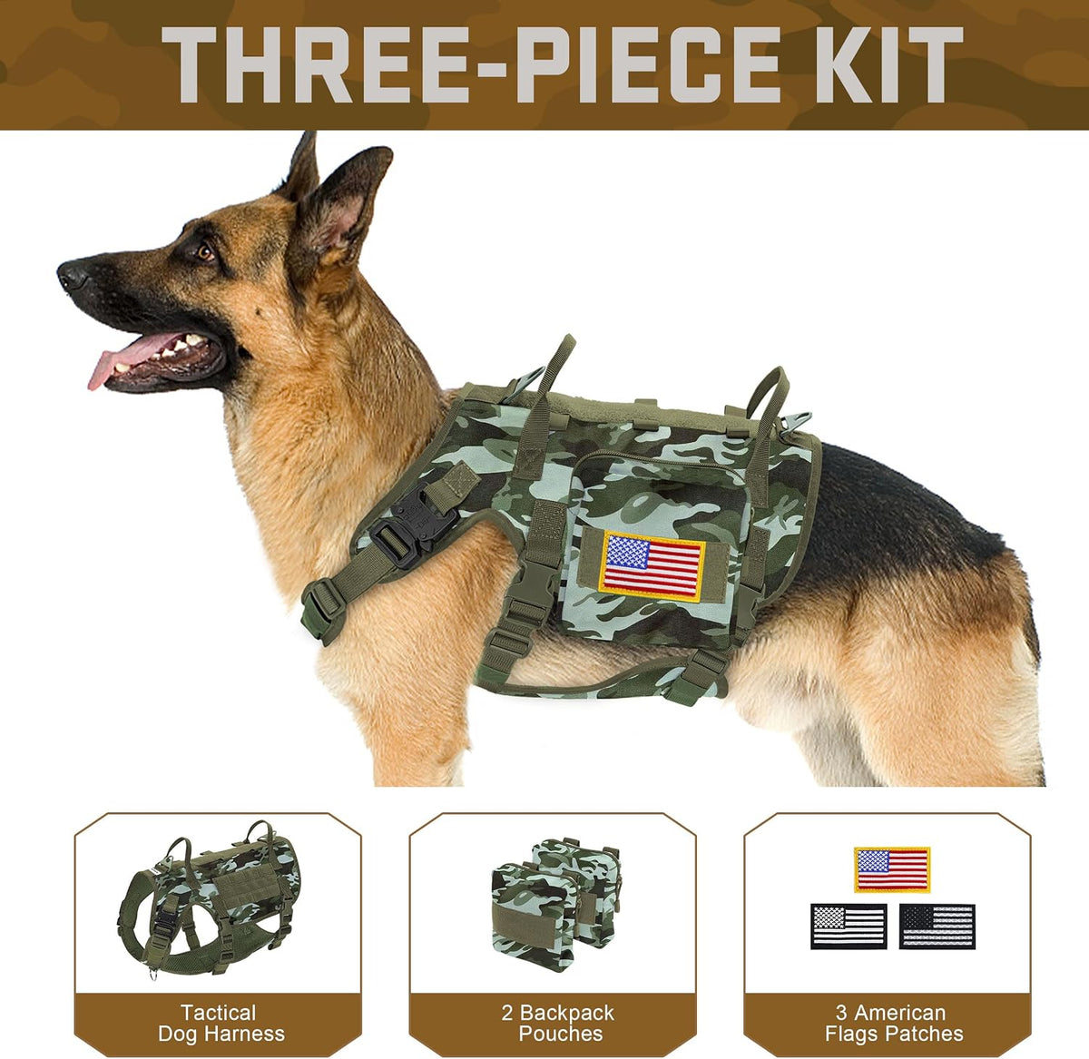 Forestpaw Tactical Dog Harness for Medium Dogs, Service Dog Vest - L:Chest 27-40",Fit 70-140lbs / Camouflage Green - image 2
