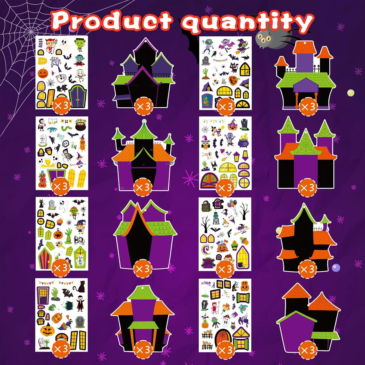 48PCS Halloween Make-a-face Stickers Halloween Characters Stickers - Halloween Haunted House - image 4